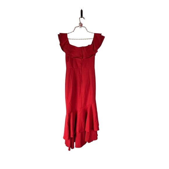 Jarlo Ruffle Top Bardot Cut Out Cherry Red Holiday Prom Maxi Dress NWT US 4/UK 8 - Picture 6 of 8